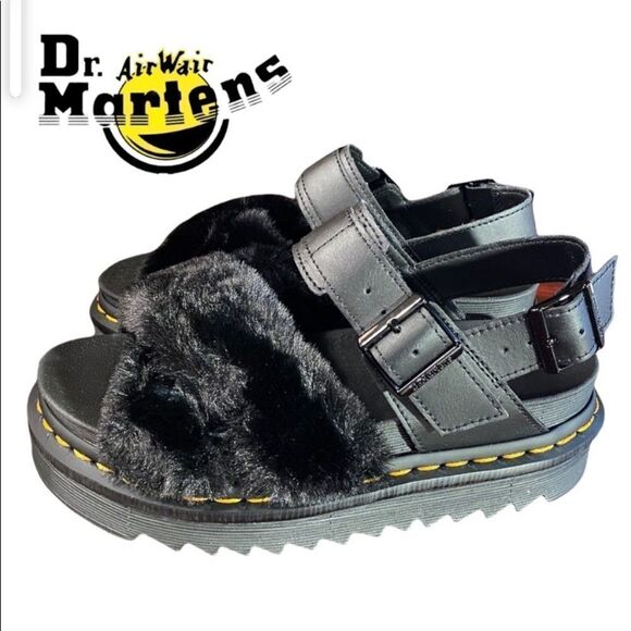 NEW! Dr. Martens Voss ll Fluffy Women's Black Sandals 11 - Picture 2 of 7